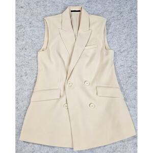 Elie Tahari Blazer Collared Double-Breasted Sleeveless Vest Jacket Ecru, Sz 8
